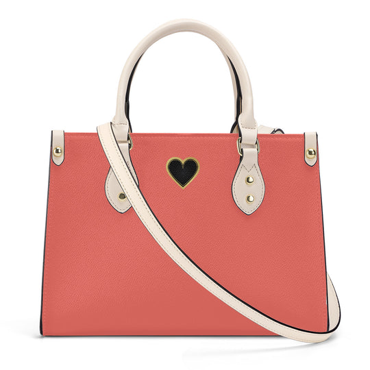 Ti Amo I love you - Exclusive Brand - Living Coral - Luxury Women PU Tote Bag - Cream Straps