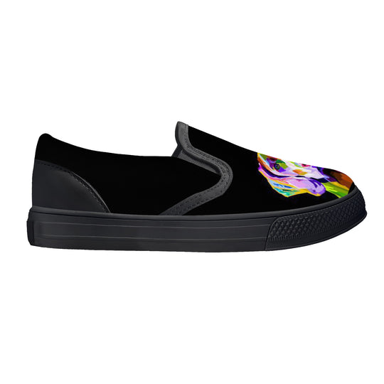Ti Amo I love you - Exclusvie Brand - Colorful Black - Dog -  Kids Slip-on shoes - Black Soles