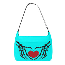 Load image into Gallery viewer, Ti Amo I love you - Exclusive Brand - Aqua / Cyan - Skeleton Heart Hands  -  Journey Computer Shoulder Bag
