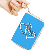 Load image into Gallery viewer, Ti Amo I love you - Exclusive Brand - Medium Cyan Blue - Double White Heart - PU Leather - Zipper Card Holder
