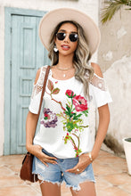 Load image into Gallery viewer, Shiny Lace Detail Round Neck Cold Shoulder Blouse
