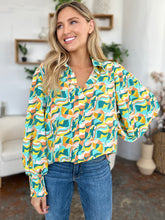 Load image into Gallery viewer, Double Take Full Size Printed Smocked Long Sleeve Blouse
