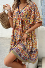 Load image into Gallery viewer, Printed V-Neck Half Sleeve Mini Dress
