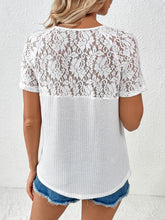 Load image into Gallery viewer, Lace Detail V-Neck Short Sleeve T-Shirt
