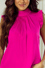 Load image into Gallery viewer, Bright Pink Pleated Mock Neck Frilled Trim Sleeveless Top
