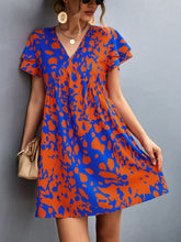 Load image into Gallery viewer, Ruffled Printed V-Neck Short Sleeve Mini Dress
