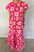 Load image into Gallery viewer, Strawbeery Pink Geo Print V-neck Maxi Dress
