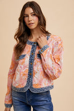 Load image into Gallery viewer, Annie Wear Floral Jacquard Denim Contrast Button Down Jacket
