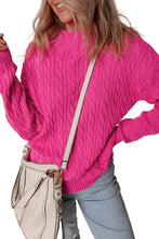 Load image into Gallery viewer, Rose Red Solid Cable Knit High Neck Drop Shoulder Sweater
