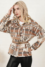 Load image into Gallery viewer, Brown Aztec Print Flap Pocket Button-up Jacket
