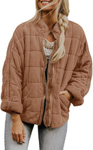 Load image into Gallery viewer, Womens Winter Zip-up Stand Collar Solid Color Plaid Long Sleeved Jacket with Pockets
