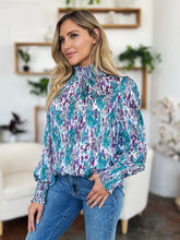 Load image into Gallery viewer, Double Take Full Size Printed Smocked Long Sleeve Blouse
