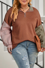 Load image into Gallery viewer, Plus Size Exposed Seam Color Block Quarter Zip Sweatshirt
