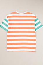 Load image into Gallery viewer, Blue Stripe Contrast Patch Pocket Drop Sleeve T Shirt
