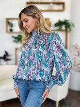 Load image into Gallery viewer, Double Take Full Size Printed Smocked Long Sleeve Blouse
