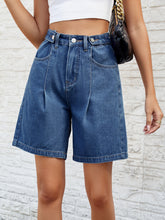 Load image into Gallery viewer, High Waist Denim Shorts with Pockets
