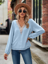 Load image into Gallery viewer, Swiss Dot V-Neck Long Sleeve Blouse
