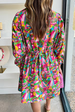 Load image into Gallery viewer, Pink Abstract Printed Lantern Sleeve Buttoned Mini Dress
