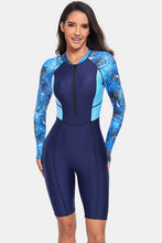 Load image into Gallery viewer, Printed Half Zip Long Sleeve One-Piece Swimwear
