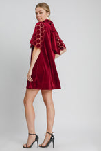 Load image into Gallery viewer, Umgee Dotted Lace Half Sleeve Mock Neck Back Tie Velvet Dress
