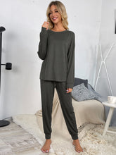 Load image into Gallery viewer, Shiny Round Neck Top and Drawstring Pants Lounge Set
