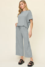 Load image into Gallery viewer, Double Take Full Size Texture Round Neck Short Sleeve T-Shirt and Wide Leg Pants
