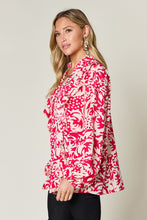 Load image into Gallery viewer, Double Take Full Size Printed Ruffle Trim Balloon Sleeve Shirt
