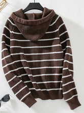 Load image into Gallery viewer, Striped Button Up Long Sleeve Hooded Cardigan
