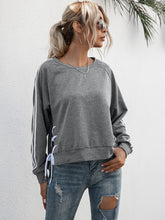 Load image into Gallery viewer, Lace-Up Round Neck Long Sleeve Sweatshirt
