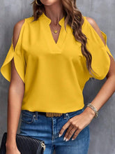 Load image into Gallery viewer, Notched Cold Shoulder Half Sleeve Blouse
