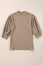 Load image into Gallery viewer, Apricot Vintage Textured Puff Sleeve Mock Neck Top
