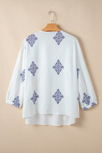 Load image into Gallery viewer, White Boho Geometric Print V Neck Bracelet Sleeve Plus Size Blouse
