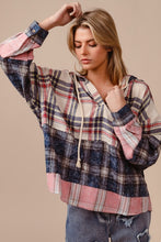 Load image into Gallery viewer, BiBi Drawstring Plaid Drop Shoulder Hoodie
