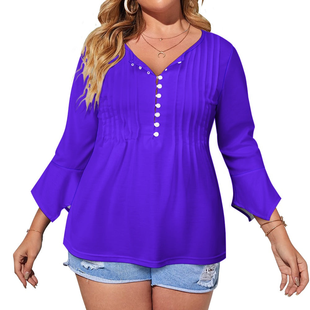 Ti Amo I love you - Exclusive Brand - Dark Purple - Women's Ruffled Petal Sleeve Top