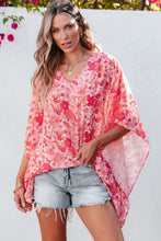 Load image into Gallery viewer, Pink Boho Floral V Neck Kimono Style Blouse
