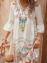 Load image into Gallery viewer, Lace Detail Printed Three-Quarter Sleeve Dress
