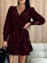 Load image into Gallery viewer, Tied Leopard Surplice Long Sleeve Dress
