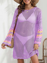 Load image into Gallery viewer, Openwork Contrast Long Sleeve Cover-Up
