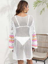 Load image into Gallery viewer, Openwork Contrast Long Sleeve Cover-Up
