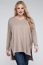 Load image into Gallery viewer, Plus Dolman Sleeve V-Neck Side Slit Hi-Low Hem Top
