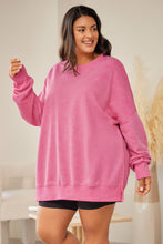 Load image into Gallery viewer, Plus Size Round Neck Drop Shoulder Slit Sweatshirt
