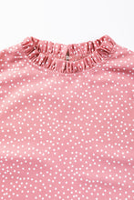 Load image into Gallery viewer, Pink Polka Dots Ruffle Flutter Sleeve Frilled Neck Blouse
