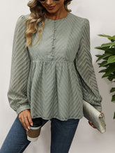 Load image into Gallery viewer, Peplum Round Neck Long Sleeve Blouse
