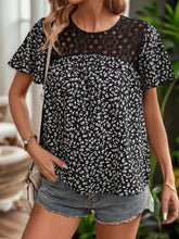 Load image into Gallery viewer, Lace Detail Floral Round Neck Short Sleeve Blouse
