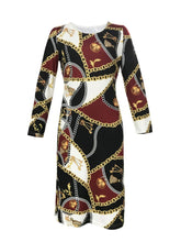 Load image into Gallery viewer, Printed Round Neck Long Sleeve Midi Dress
