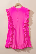 Load image into Gallery viewer, Bright Pink Solid Ruffled Edge Keyhole Back Mini Dress
