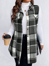 Load image into Gallery viewer, Honey Plus Size Pocketed Plaid Button Up Vest Coat
