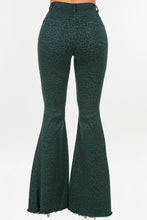 Load image into Gallery viewer, Leopard Bell Bottom Jean in Green- Inseam 32
