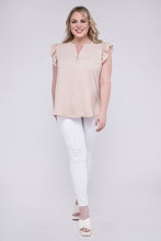 Load image into Gallery viewer, Plus Woven Wool Peach Ruffle Sleeve High-Low Top
