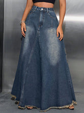 Load image into Gallery viewer, Raw Hem High Waist Denim Skirt with Pockets
